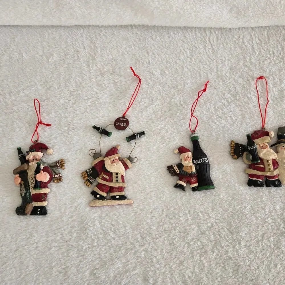 Vintage 1998 Coca-Cola Santa Christmas Ornaments Set of 4